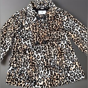 Girls Leopard Print Faux Fur Coat Jacket Gymboree Size L (10-12) Bow on Back